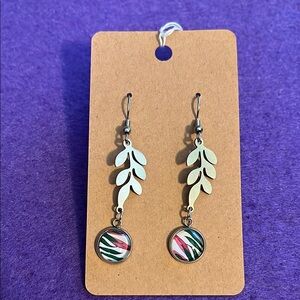 Leaf Drop Earrings with Pink and Green Accents